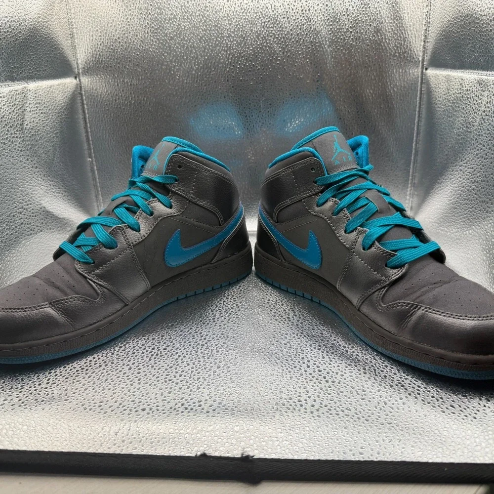 Size 6.5Y Nike Air Jordan 1 Mid GG Dark Gray Teal Girls Sneaker Shoes 555112-027